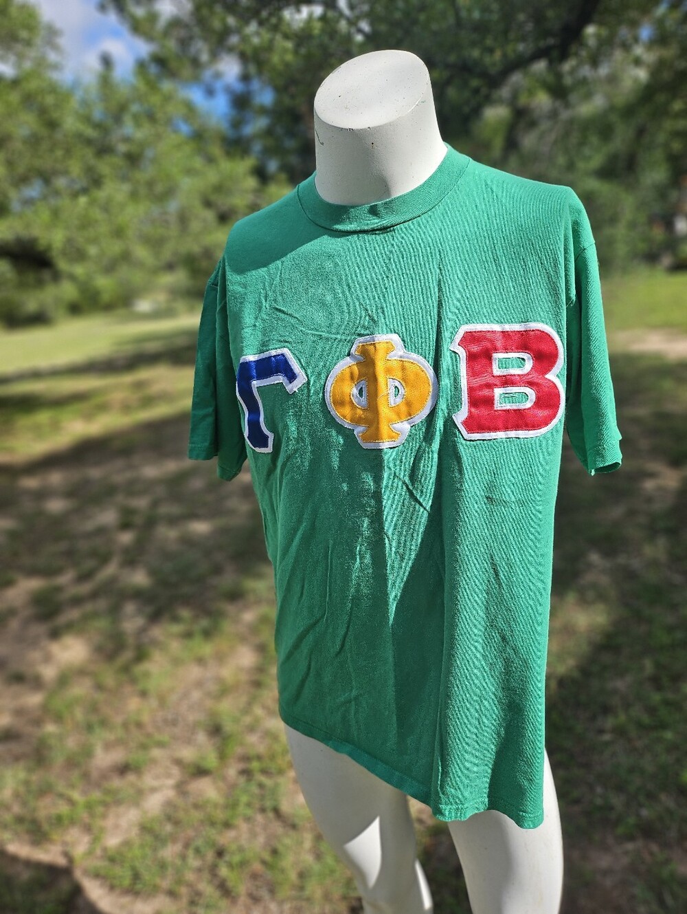 Green Greek Letter Appliqué 100% Cotton Tee Shirt  Gamma Phi Beta ΓΦΒ Letters XL